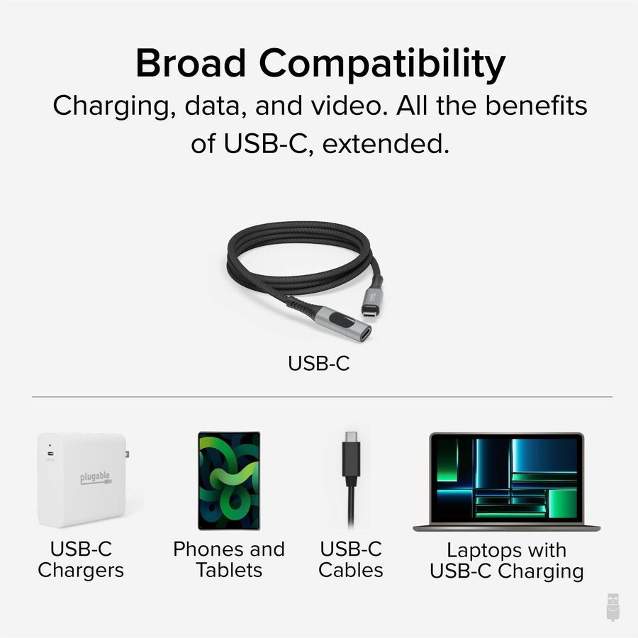 Plugable USB C Extension Cable 3.3 Ft, Digital Power Meter Tester for Monitoring USB-C Connections