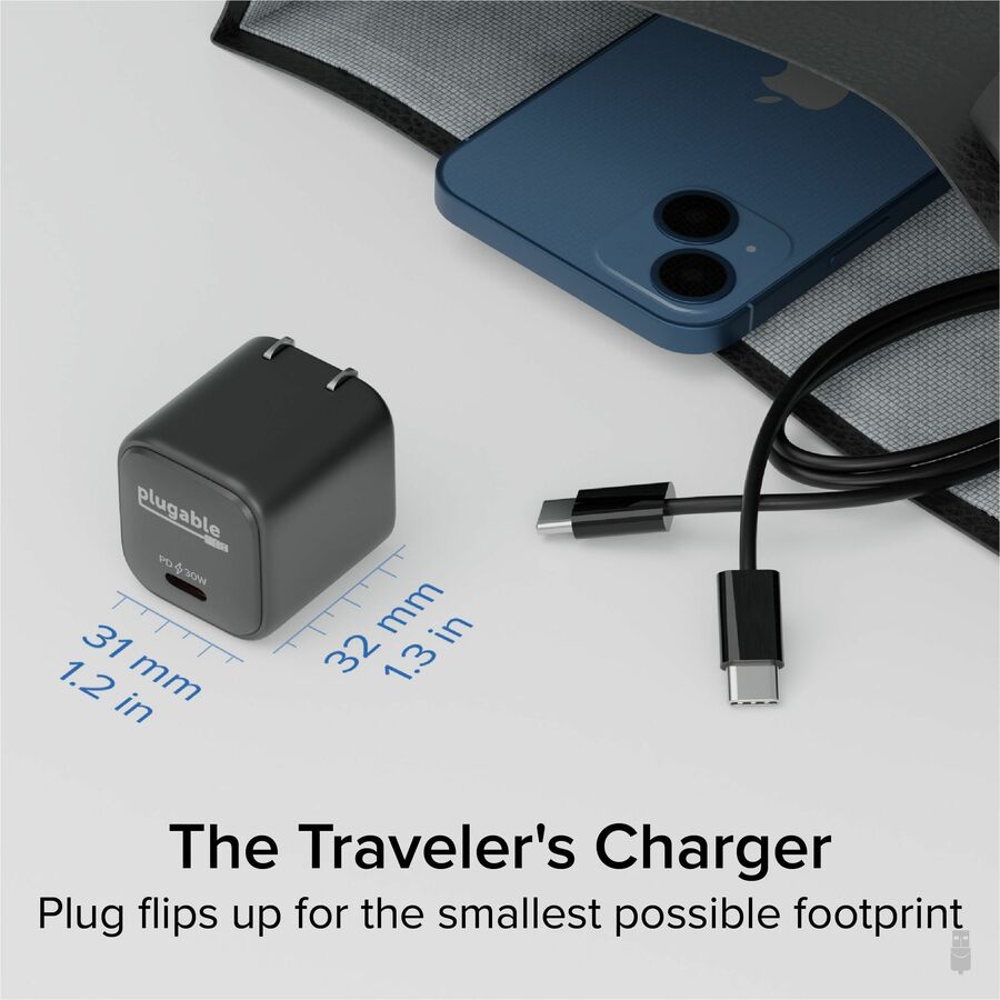 Plugable GaN USB C Charger Block, 30W Portable Charger