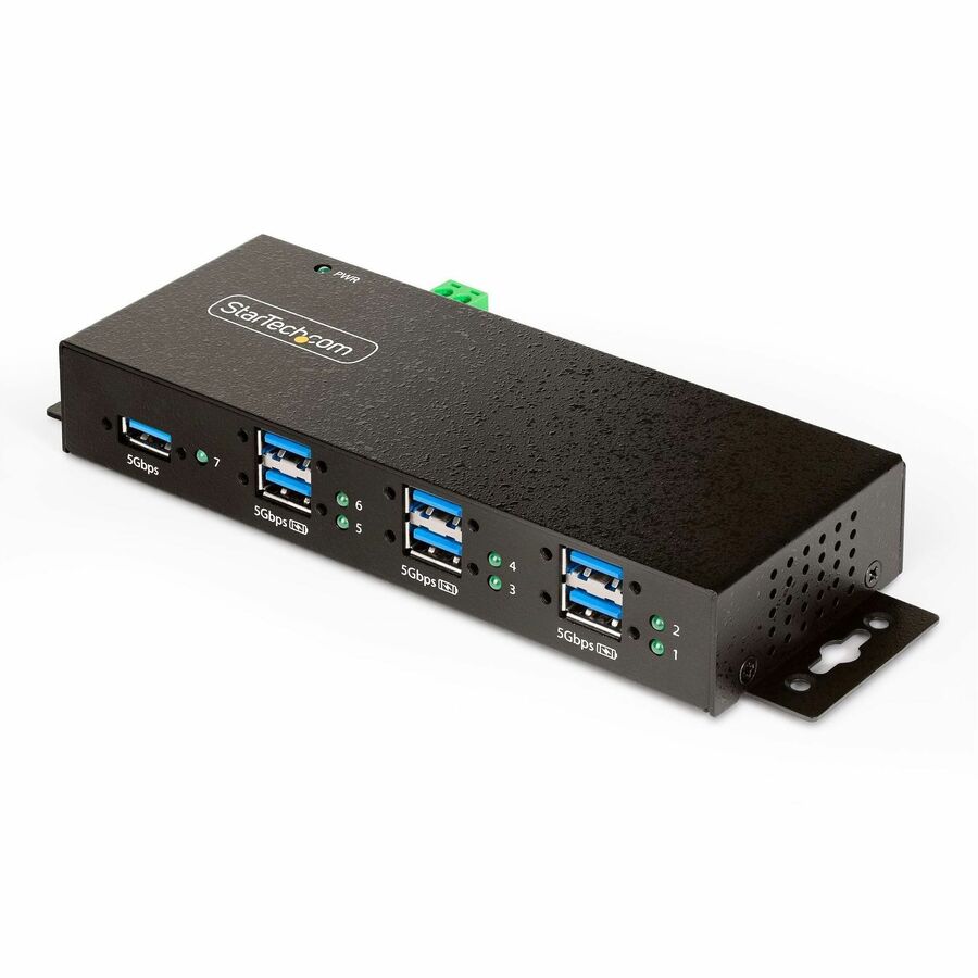 StarTech.com 7-Port Managed USB Hub, Heavy Duty Metal Industrial Housing, ESD & Surge Protection, Wall/Desk/Din-Rail Mountable, USB 5Gbps