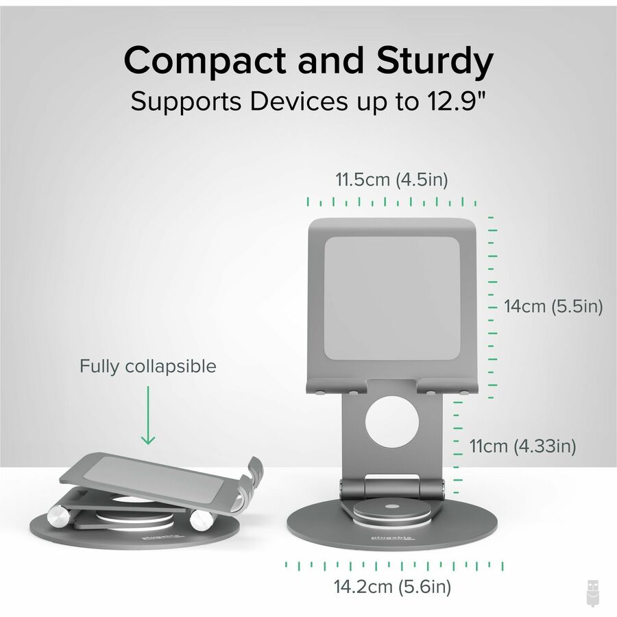 Plugable Swivel Tablet Stand Holder, 360° Rotating Base Tablet Holder for Phones and Tablets up to 12.9