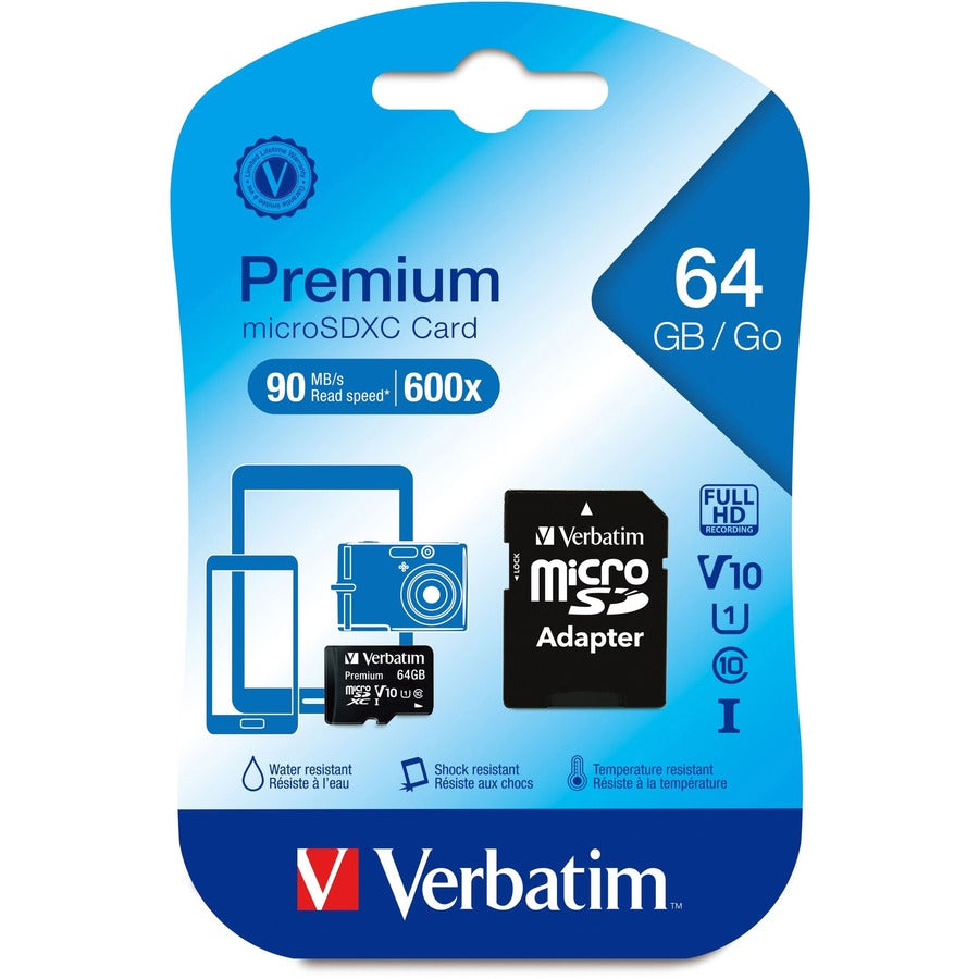 64GB Premium microSDXC Memory Card with Adapter, UHS-I V10 U1 Class 10