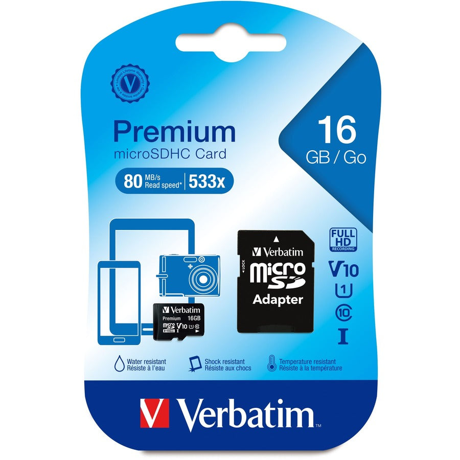 16GB Premium microSDHC Memory Card with Adapter, UHS-I V10 U1 Class 10