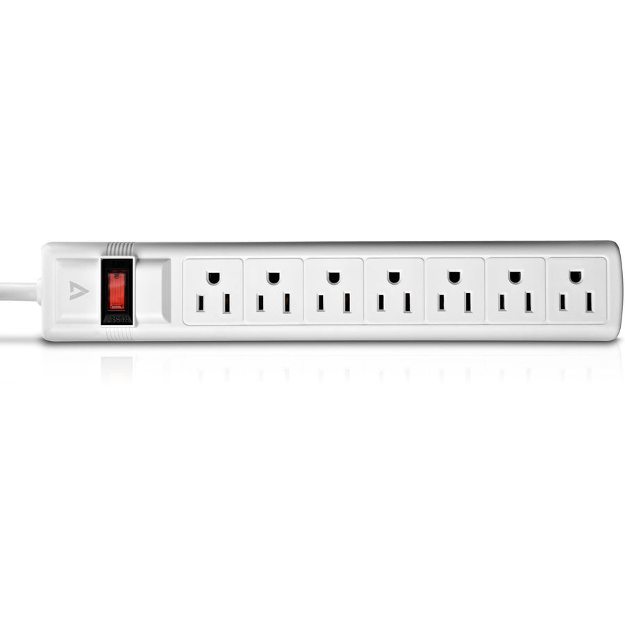 V7 7-Outlet Surge Protector, 12 ft cord, 1050 Joules - White