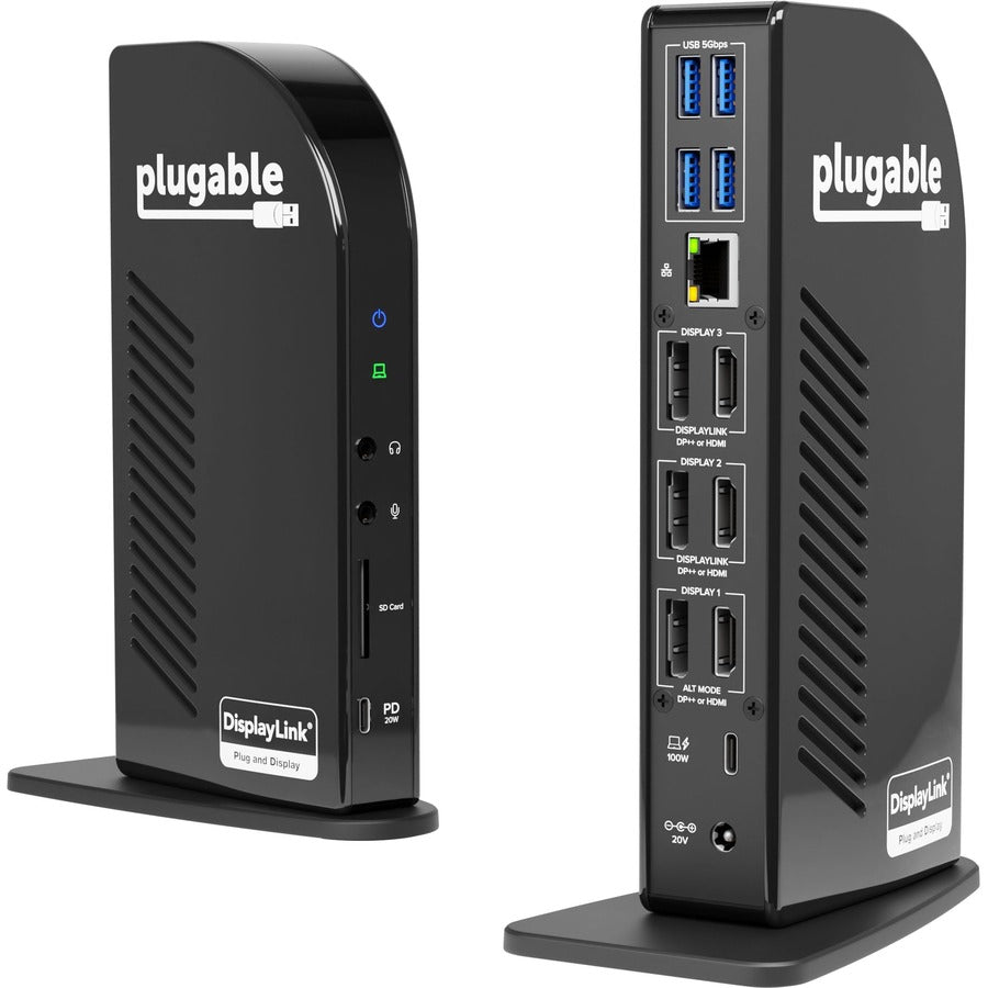 Plugable 4K USB C Docking Station Triple Monitor with 100W Charging