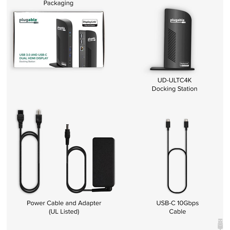 Plugable 4K USB C Docking Station Triple Monitor with 100W Charging