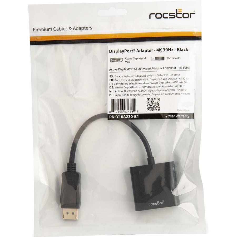 Rocstor Active DisplayPort® to DVI Adapter - 4K@30Hz - Resolutions up to 3840x2160