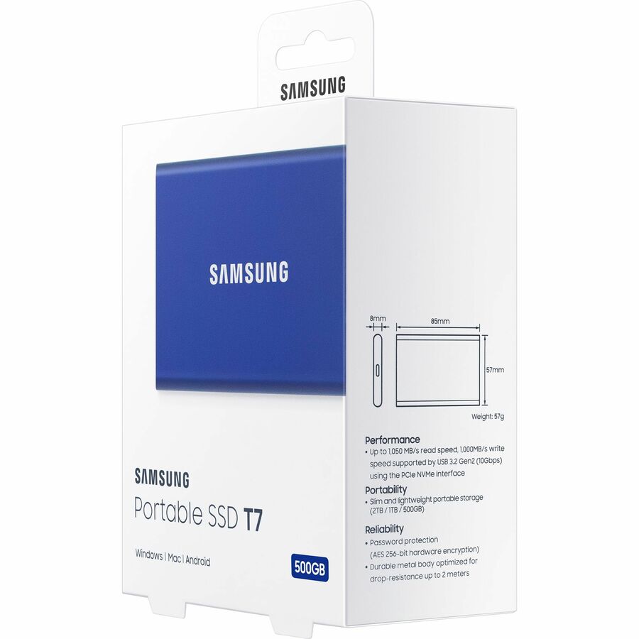 Samsung T7 MU-PC500H/AM 500 GB Portable Solid State Drive - External - PCI Express NVMe - Indigo Blue