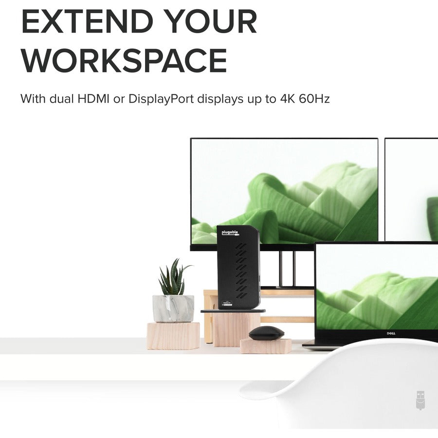 Plugable USB 3.0 and USB-C Dual 4K Display Docking Station with DisplayPort and HDMI for Windows and Mac