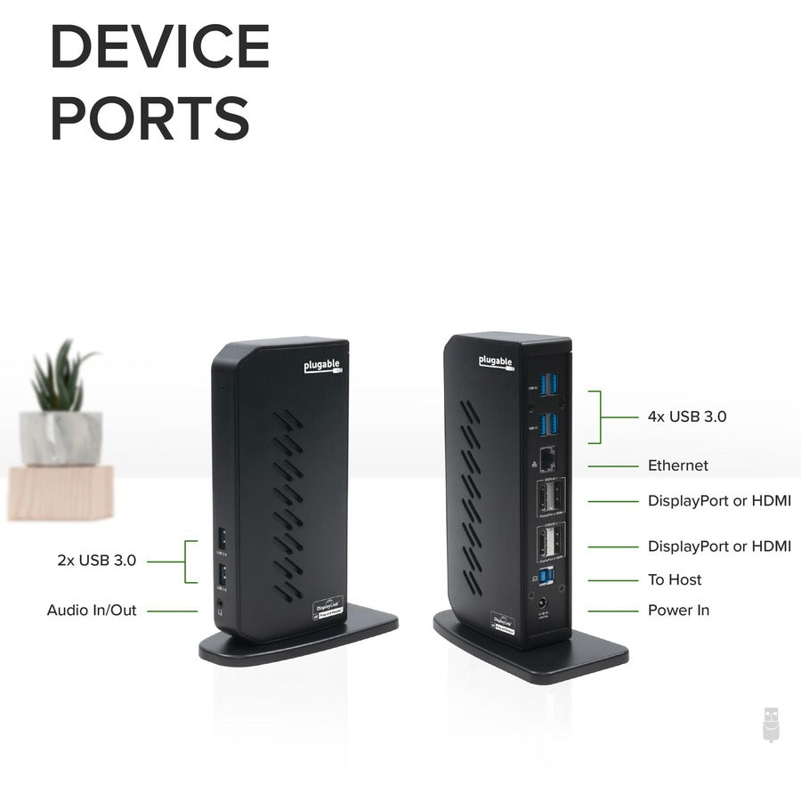 Plugable USB 3.0 and USB-C Dual 4K Display Docking Station with DisplayPort and HDMI for Windows and Mac