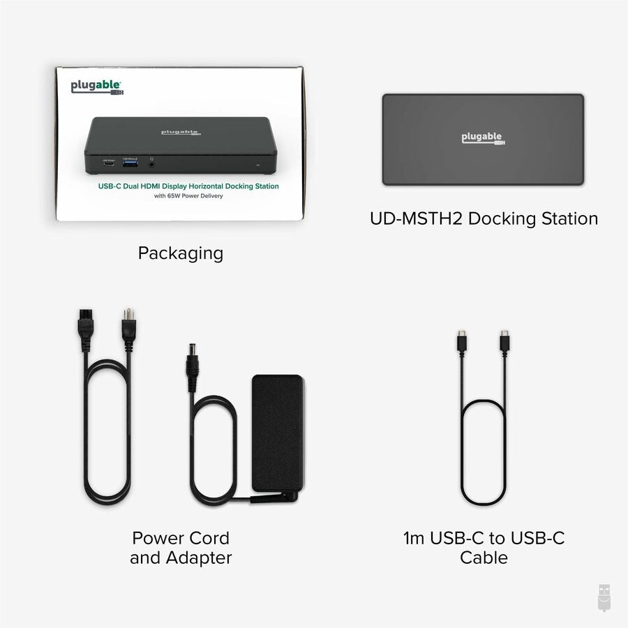 Plugable USB C Docking Station Dual Monitor 2 HDMI Ports, Power Delivery Dock, Dual 4K Monitor for Windows, ChromeOS