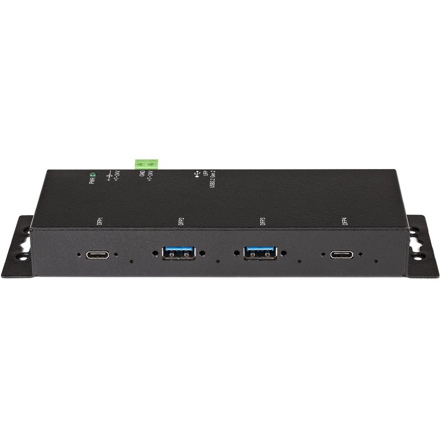 StarTech.com 4 Port USB C Hub 10Gbps, Metal Industrial USB-C Hub, 2x USB-C & 2x USB-A, ESD Surge Protection, Self-Powered USB Type-C Hub