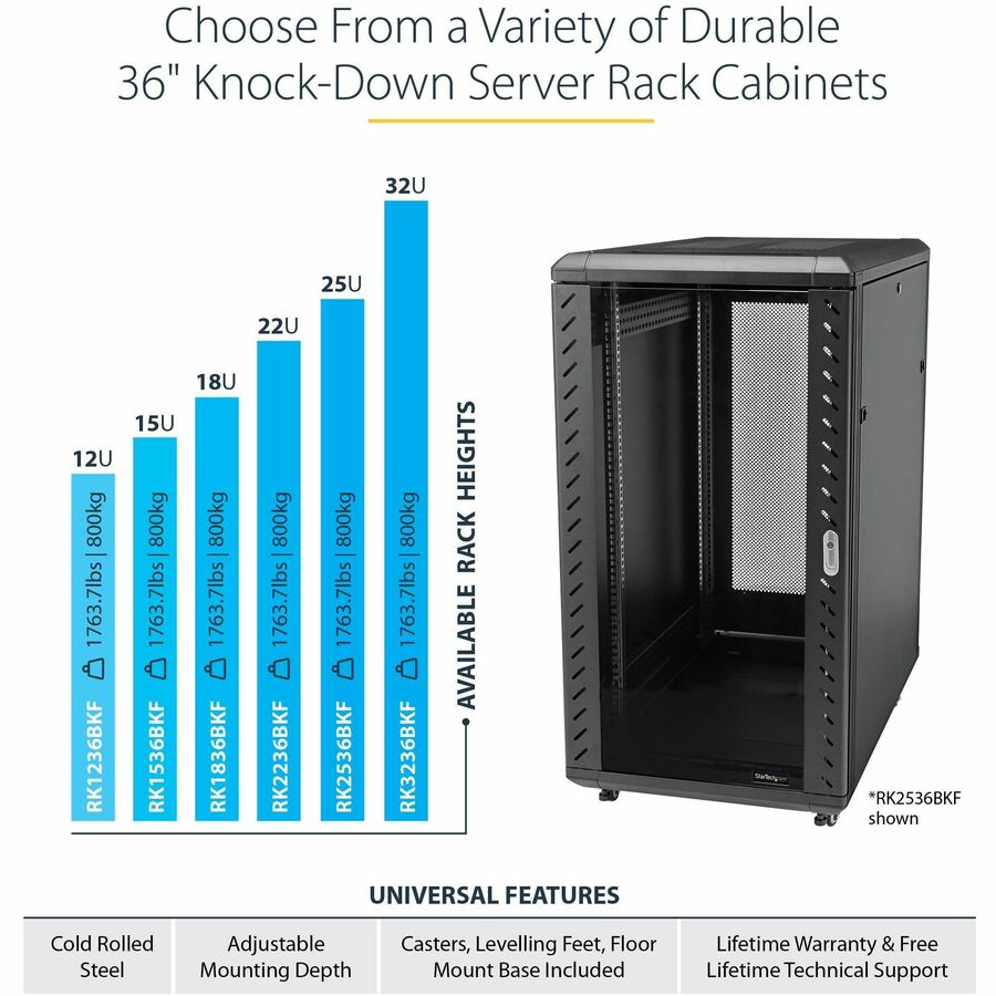 StarTech.com 4-Post 32U Server Rack Cabinet, 19