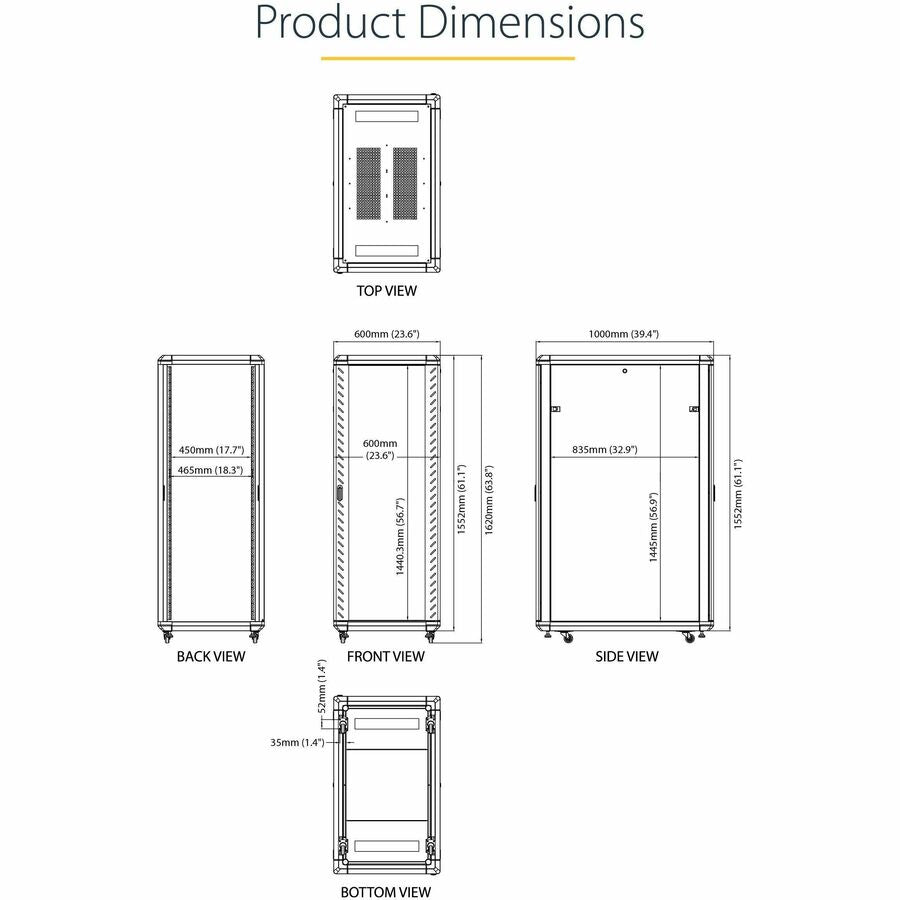 StarTech.com 4-Post 32U Server Rack Cabinet, 19