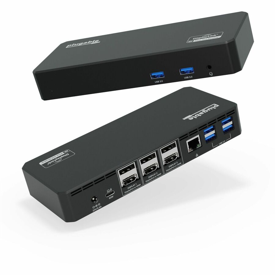 Plugable 12-in-1 USB C Docking Station Triple 4K Displays with 3x HDMI or 3x DisplayPort with 60W Charging