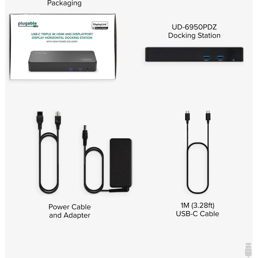 Plugable 12-in-1 USB C Docking Station Triple 4K Displays with 3x HDMI or 3x DisplayPort with 60W Charging