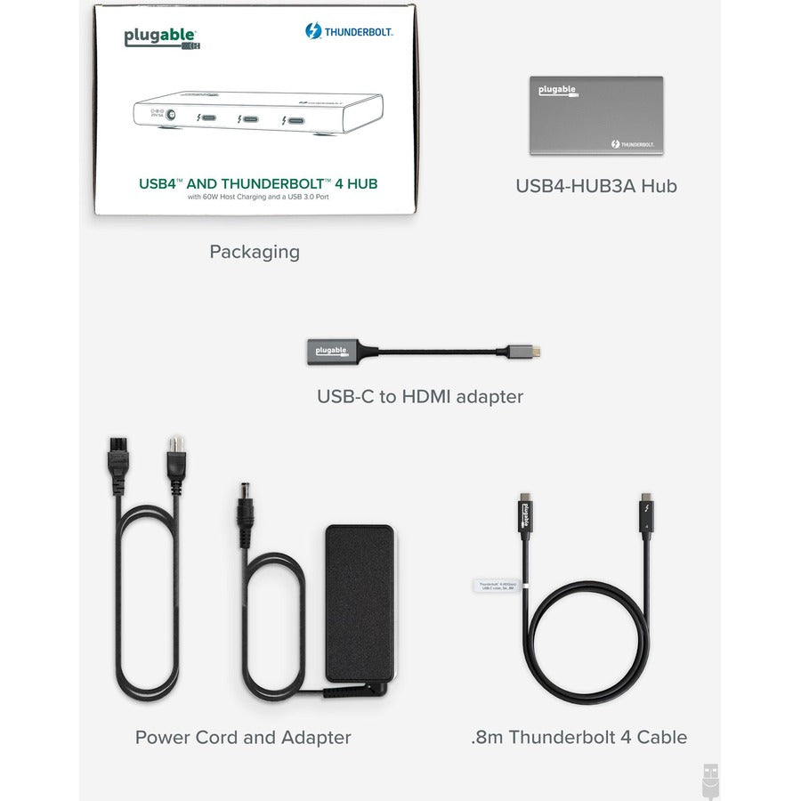 Plugable USB4 Hub, 5-in-1 Thunderbolt 4 Hub with 60W Charging, Single 8K or Dual 4K Display