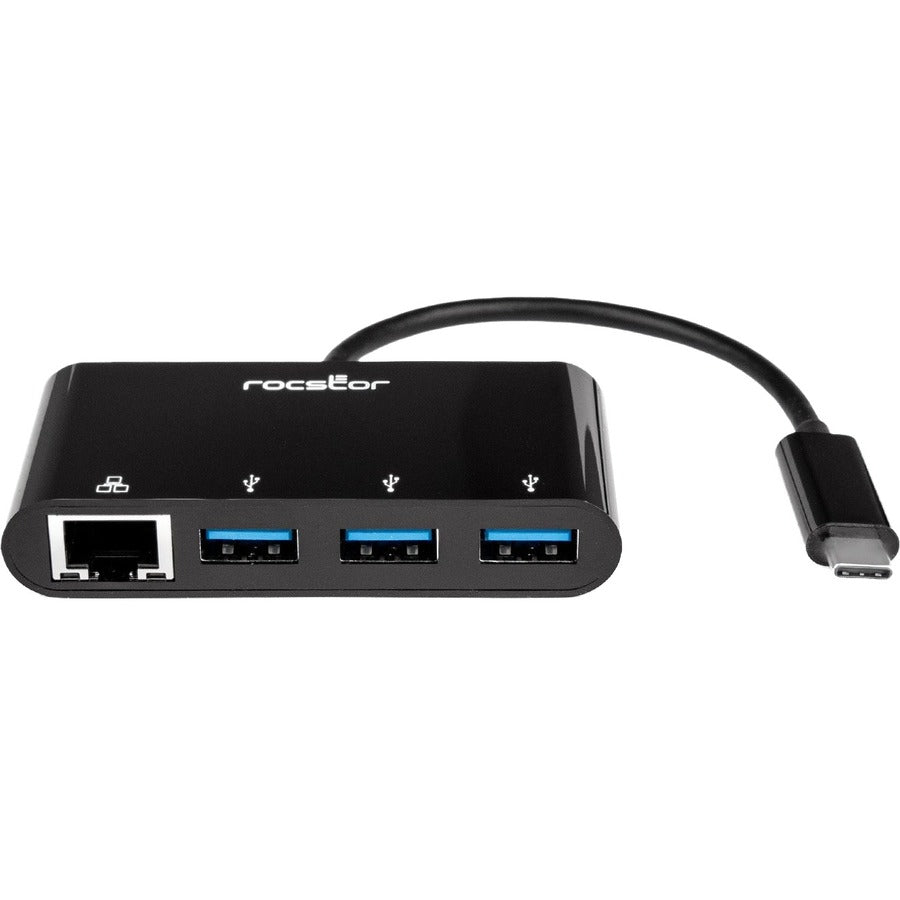 Rocstor Premium USB-C to USB-A(3.0) 3 Port Hub with Gigabit Ethernet