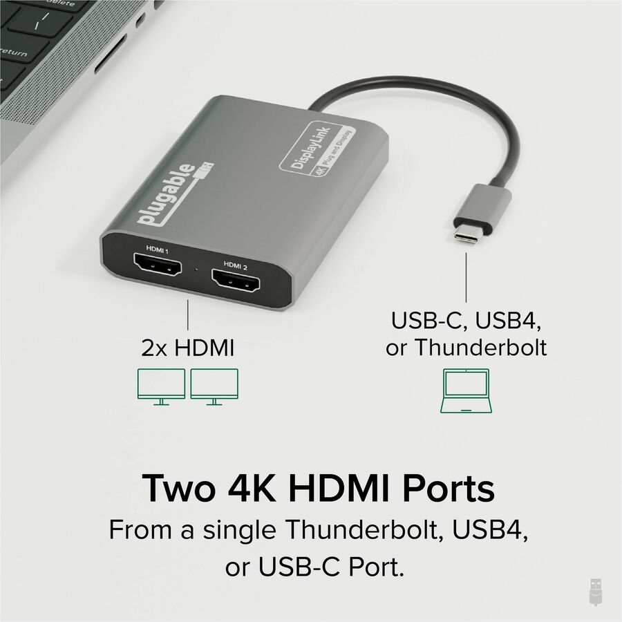 Plugable USB C to HDMI Adapter, Dual Monitor 4K 60Hz for Apple Mac M1/M2/M3