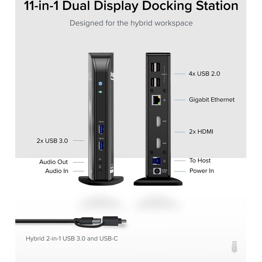 Plugable Hybrid USB-C & USB 3.0 Dual Monitor Laptop Docking Station, Windows and Mac Compatible