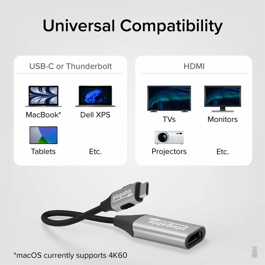 Plugable USB C to HDMI Adapter, 8K 60Hz or 4K 144Hz, USB4 / Thunderbolt to HDMI Adapter