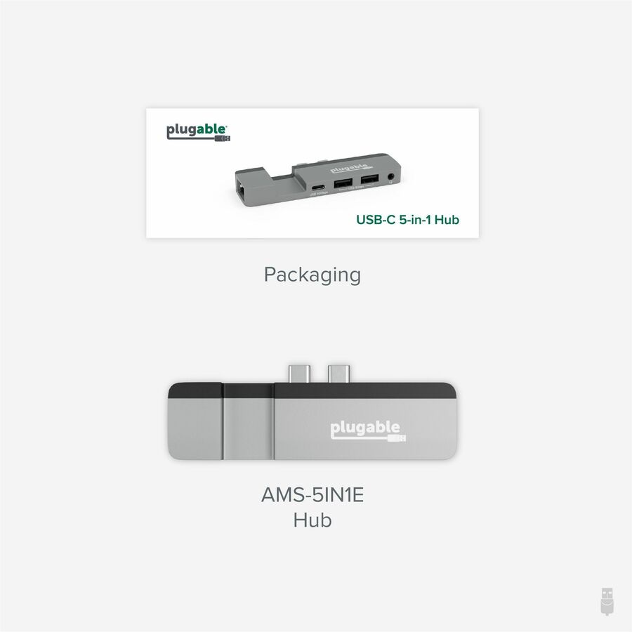 Plugable 5-in-1 USB C Hub Multiport Adapter for MacBook Pro 14/16 Inch and Macbook Air M2, designed for Magsafe