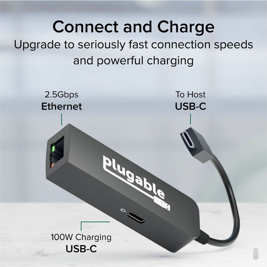 Plugable USB C to Ethernet Adapter 2.5Gb with 100W USB-C PD Charging, 2.5 Gigabit Type C USB Ethernet Adapter