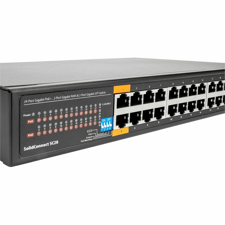 Rocstor SolidConnect SC28 28 Port Switch, 24-Port PoE+ Gigabit Unmanaged Ethernet Port, 2x Gigabit RJ45 & 2� SFP uplink - 802.3af/at