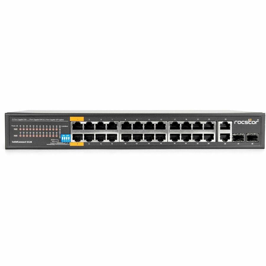 Rocstor SolidConnect SC28 28 Port Switch, 24-Port PoE+ Gigabit Unmanaged Ethernet Port, 2x Gigabit RJ45 & 2� SFP uplink - 802.3af/at