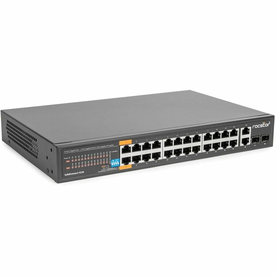 Rocstor SolidConnect SC28 28 Port Switch, 24-Port PoE+ Gigabit Unmanaged Ethernet Port, 2x Gigabit RJ45 & 2� SFP uplink - 802.3af/at