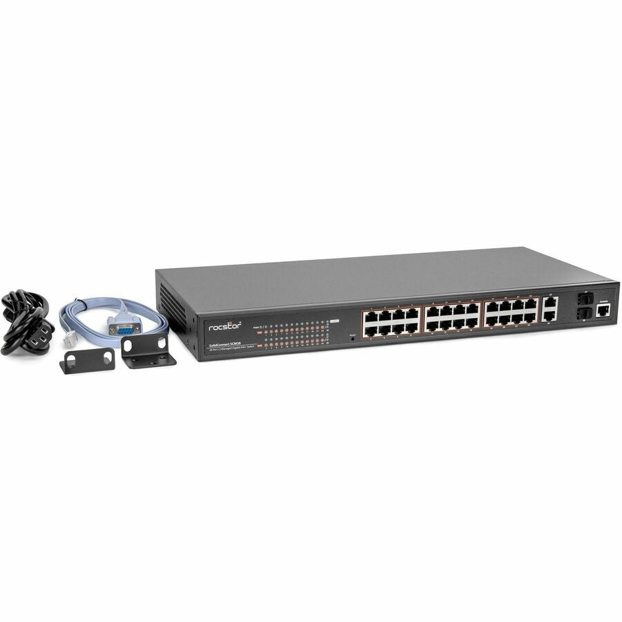 Rocstor SolidConnect SCM28 24-Port PoE+ Gigabit Managed Switch with 1 Gigabit RJ45 & 2 SFP Ports (Y10S011-B1)