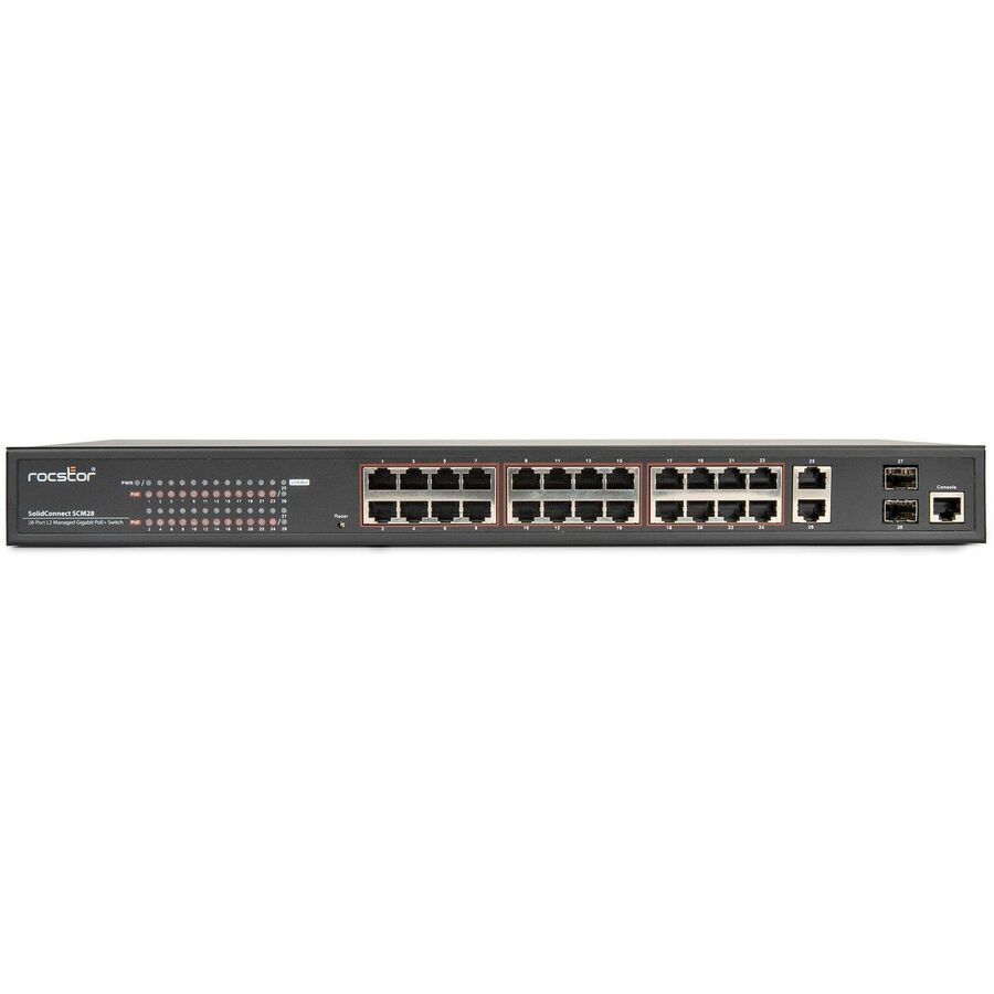 Rocstor SolidConnect SCM28 24-Port PoE+ Gigabit Managed Switch with 1 Gigabit RJ45 & 2 SFP Ports (Y10S011-B1)