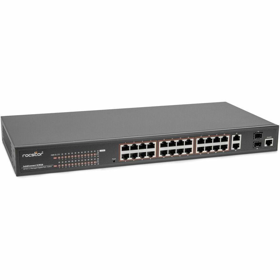 Rocstor SolidConnect SCM28 24-Port PoE+ Gigabit Managed Switch with 1 Gigabit RJ45 & 2 SFP Ports (Y10S011-B1)