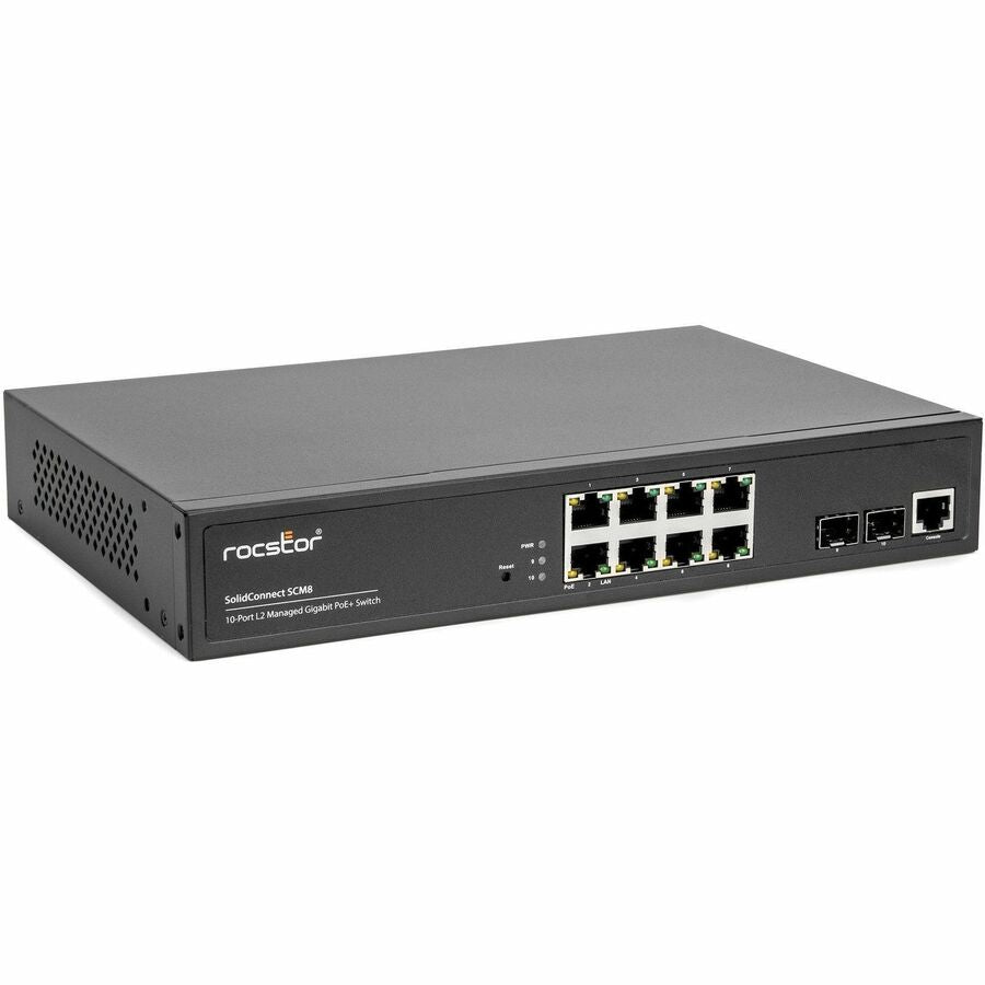 Rocstor SolidConnect SCM8 8-Port PoE+ Gigabit Managed Switch with 2 SFP Ports (Y10S009-B1)