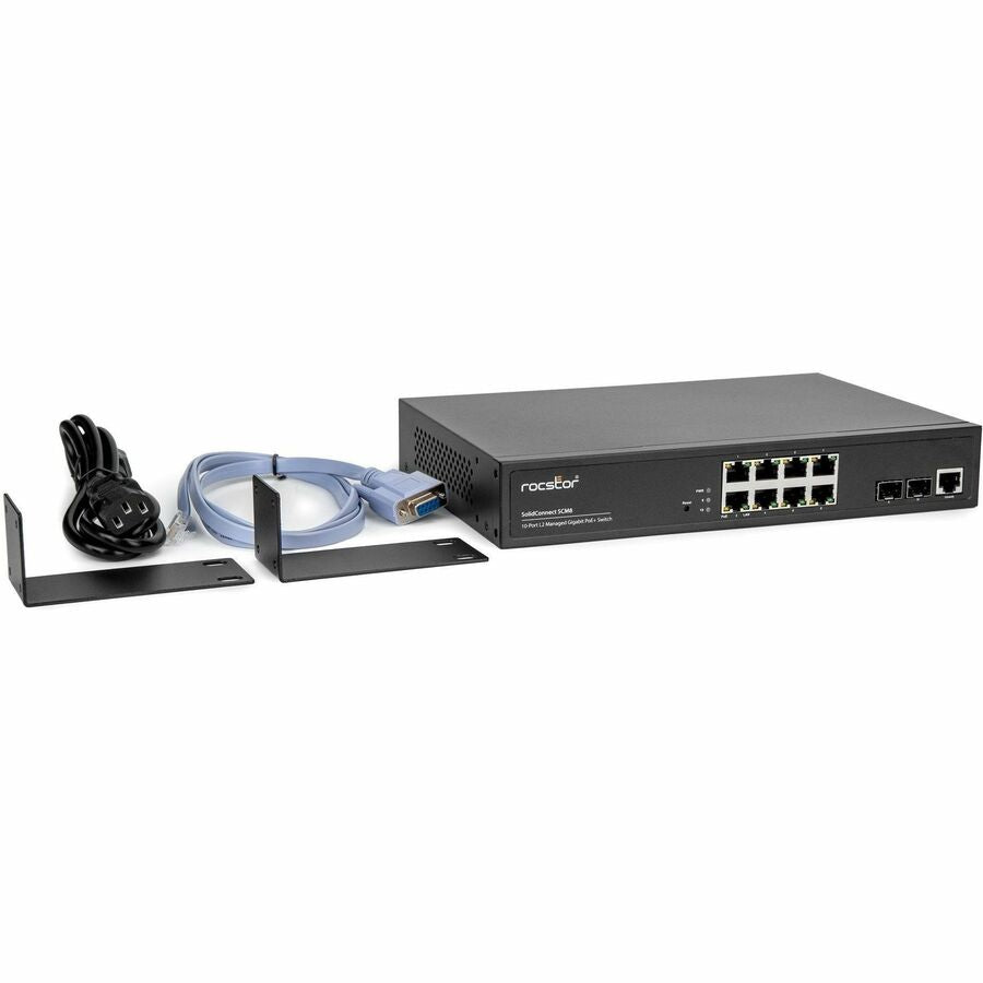 Rocstor SolidConnect SCM8 8-Port PoE+ Gigabit Managed Switch with 2 SFP Ports (Y10S009-B1)