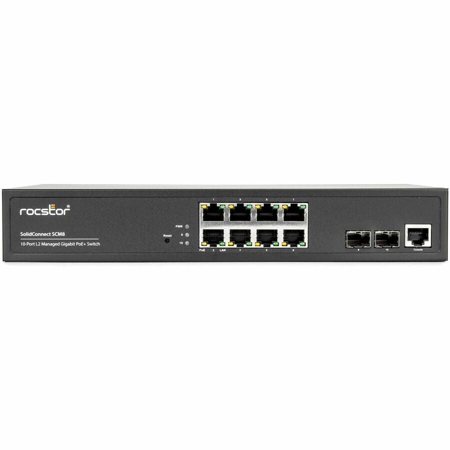 Rocstor SolidConnect SCM8 8-Port PoE+ Gigabit Managed Switch with 2 SFP Ports (Y10S009-B1)