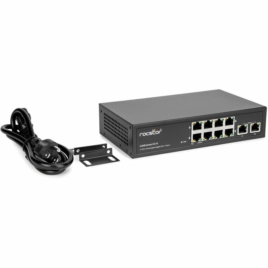 Rocstor 10-Port Gigabit Desktop Switch with 8-Port PoE+, 2x Gigabit RJ45 Uplink Port