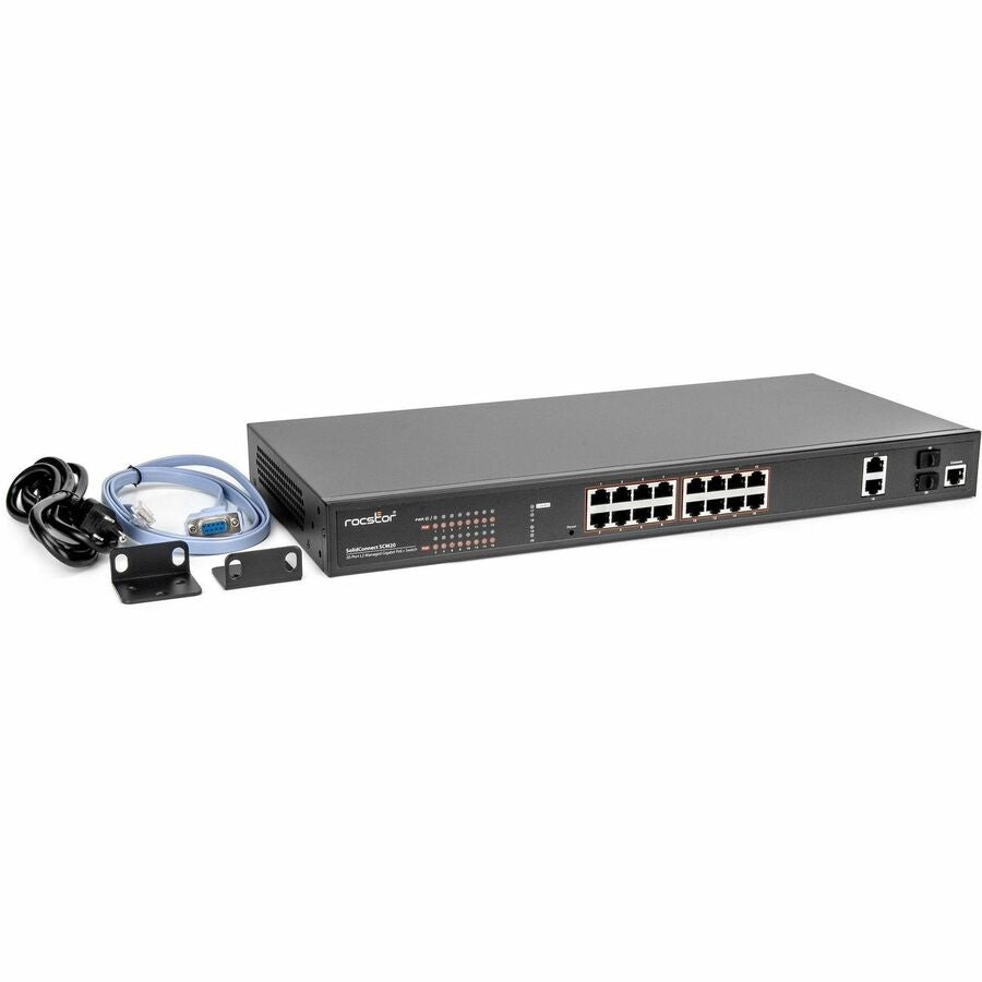 Rocstor SolidConnect SCM20 16-Port PoE+ Gigabit Managed Switch with 2 Gigabit RJ45 & 2 SFP Ports (Y10S010-B1)