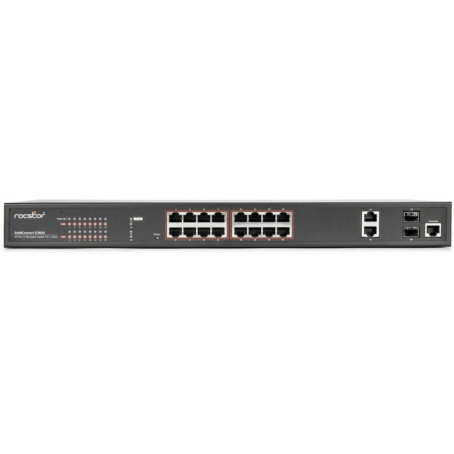 Rocstor SolidConnect SCM20 16-Port PoE+ Gigabit Managed Switch with 2 Gigabit RJ45 & 2 SFP Ports (Y10S010-B1)