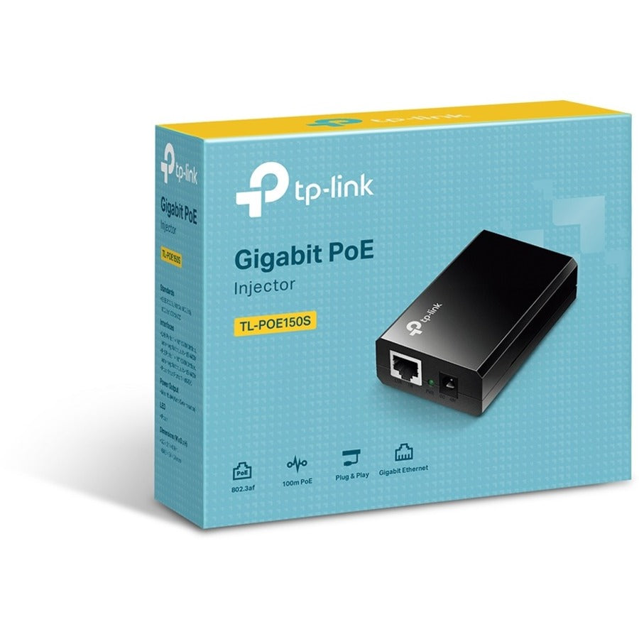 TP-LINK TL-PoE150S - 802.3af Gigabit PoE Injector - Convert Non-PoE to PoE Adapter - Auto Detects the Required Power - up to 15.4W - Plug & Play - Distance Up to 100 meters (328 ft.) - Black