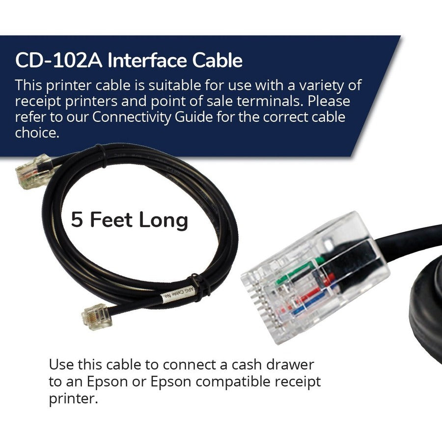 apg Printer Interface Cable | CD-102A Cable for Cash Drawer to Printer | 1 x RJ-12 Male - 1 x RJ-45 Male | Connects to EPSON and Star Printers