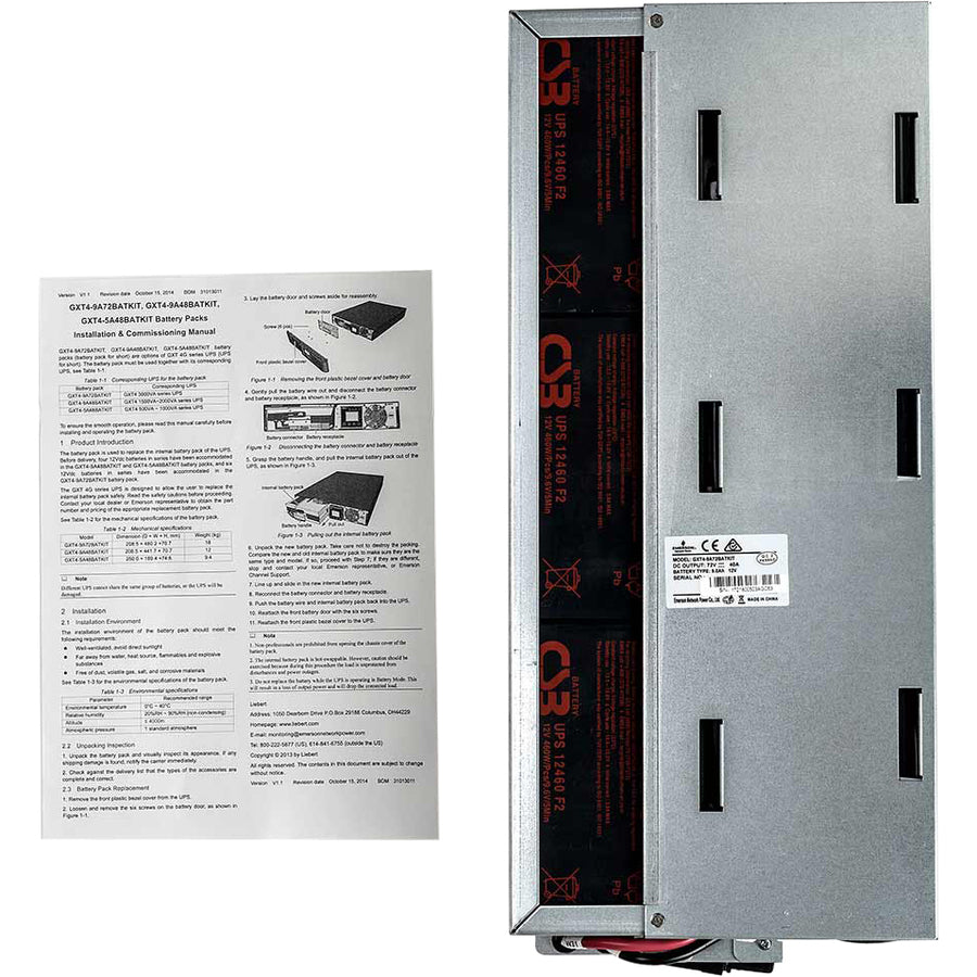 Vertiv Liebert Hot-Swap Internal 9 Ah, 72V Lead-Acid Battery for Liebert GXT4-3000RT120, GXT4-3000RT230, and GXT4-3000RT208 UPS Systems