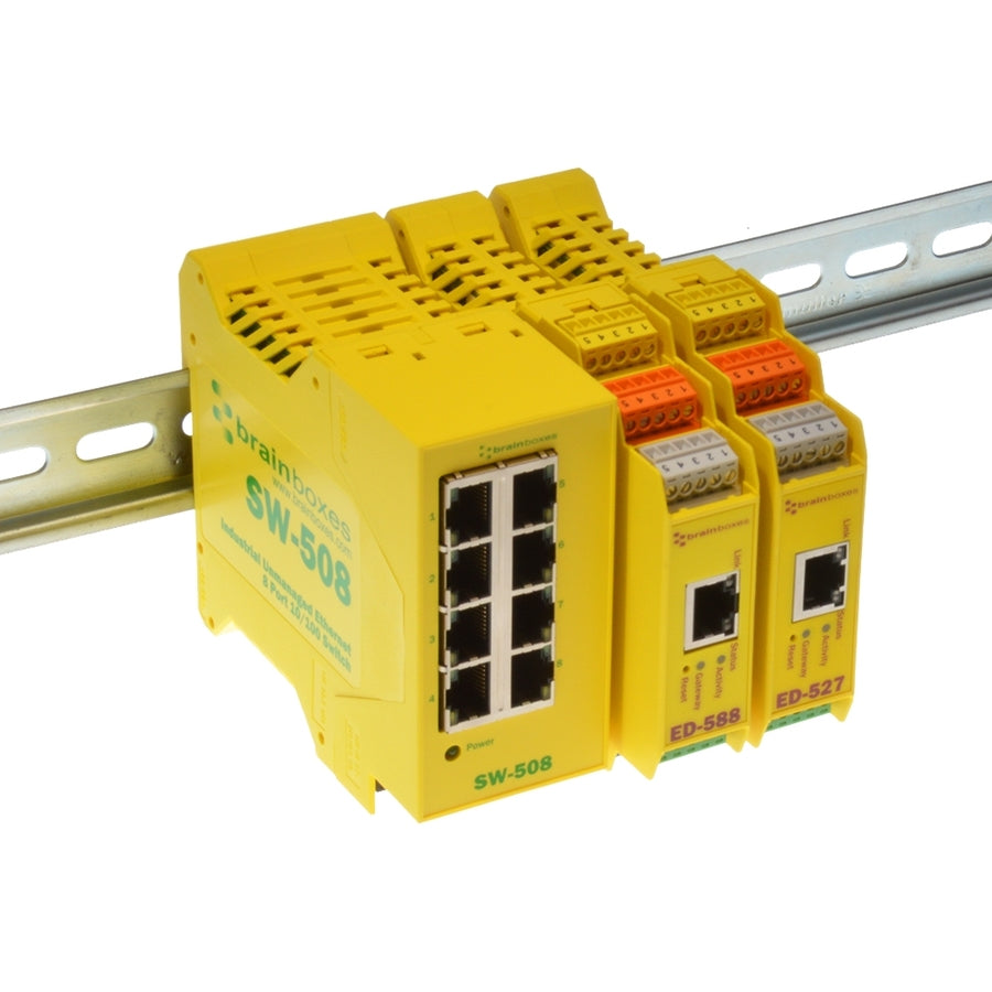 Brainboxes Industrial Ethernet 8 Port Switch DIN Rail Mountable