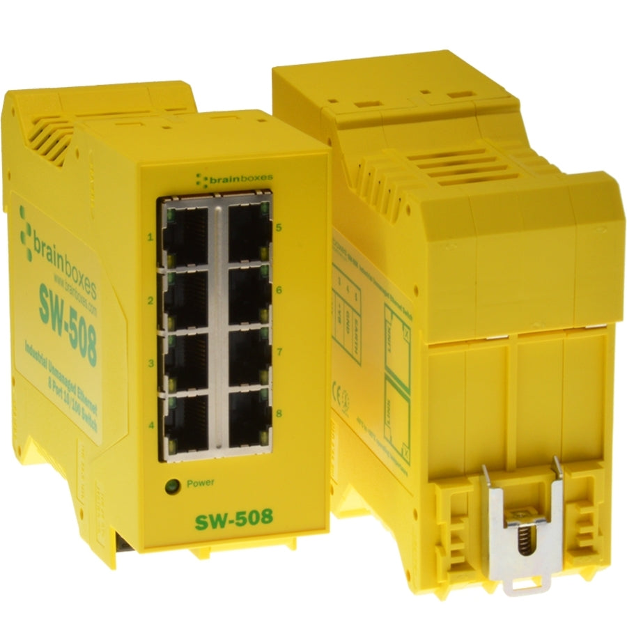 Brainboxes Industrial Ethernet 8 Port Switch DIN Rail Mountable