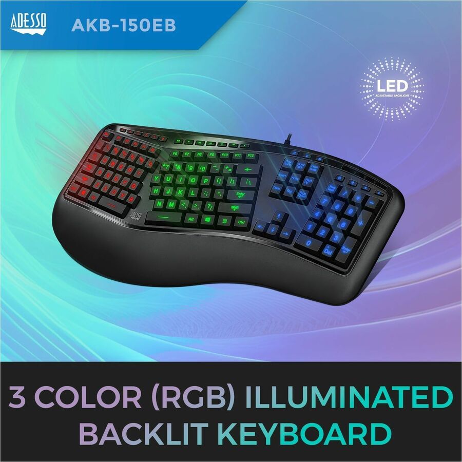 Adesso Color Illuminated Ergonomic Keyboard