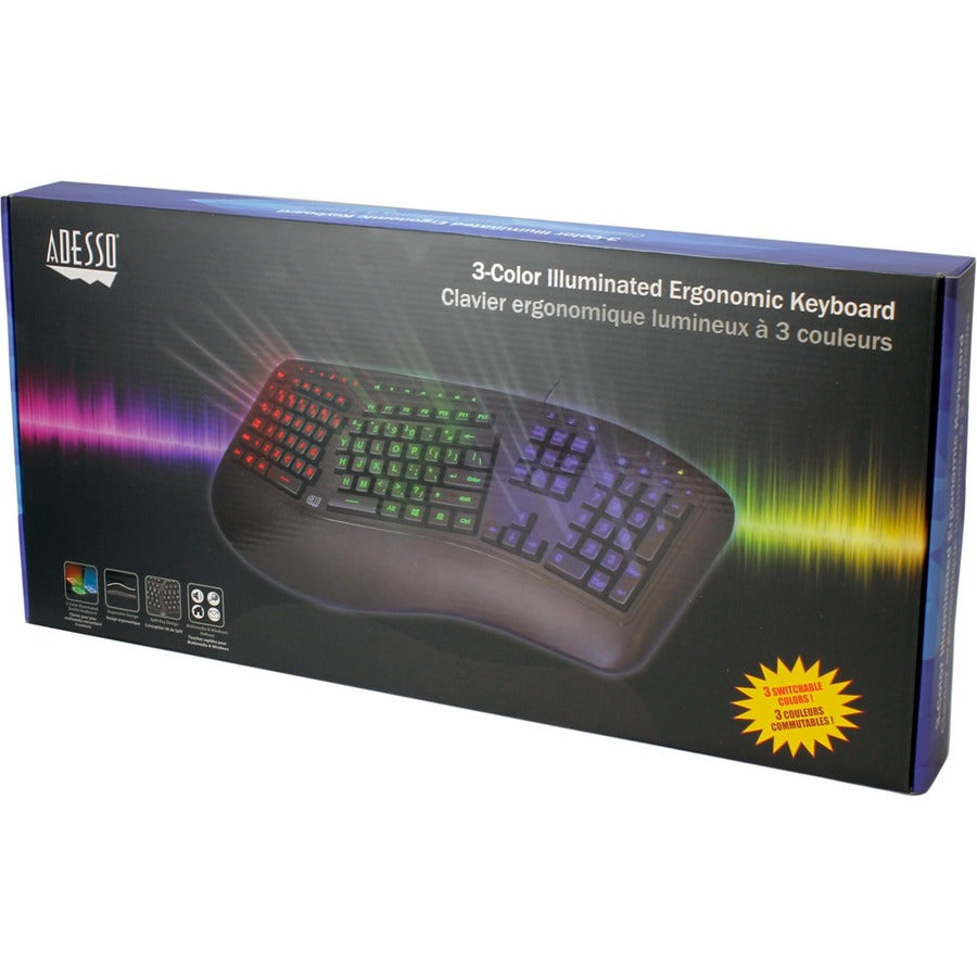 Adesso Color Illuminated Ergonomic Keyboard