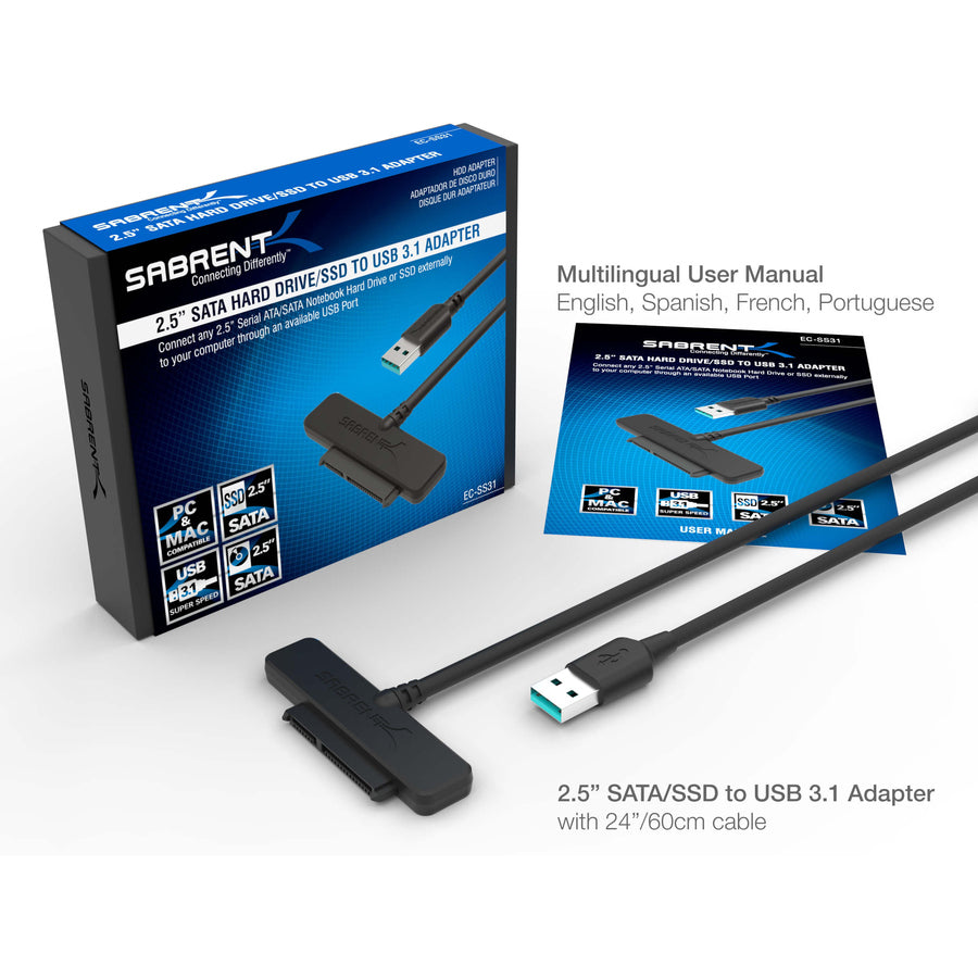 Sabrent USB 3.1 (Type-A) to SSD / 2.5-Inch SATA Hard Drive Adapter