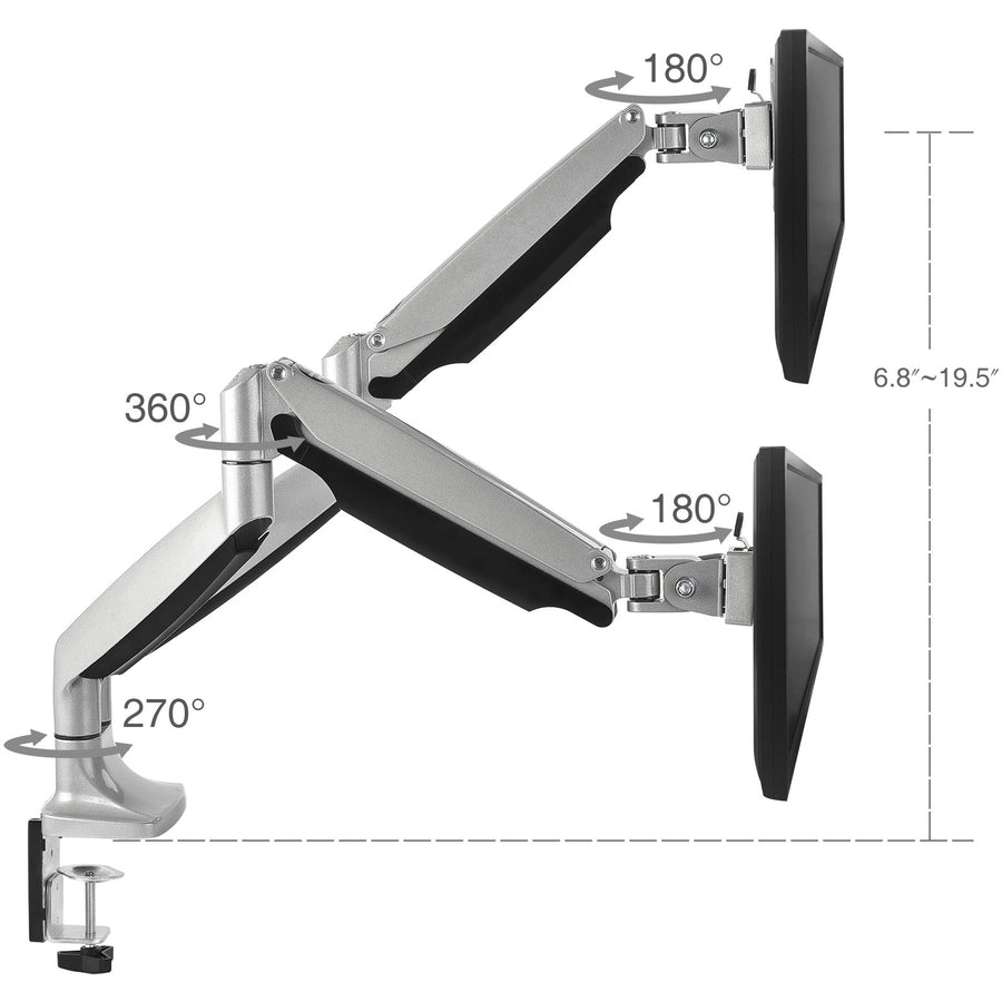 SIIG High Premium Aluminum Gas Spring Desk Mount - Dual Monitor