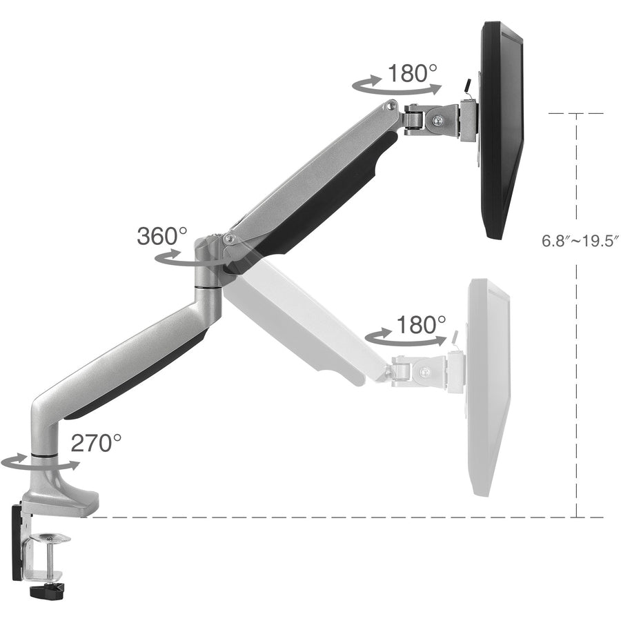 High Premium Aluminum Gas Spring Desk Mount - Single Monitor