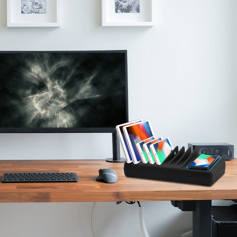 SIIG 10-Port USB-A/C & Wireless Charging Station With Ambient Light Deck