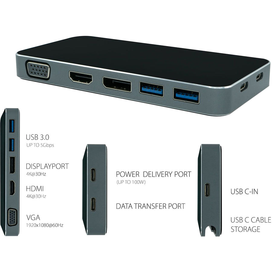 VisionTek VT200 USB-C Portable Dock - Dual Display - 100W Power Passthrough